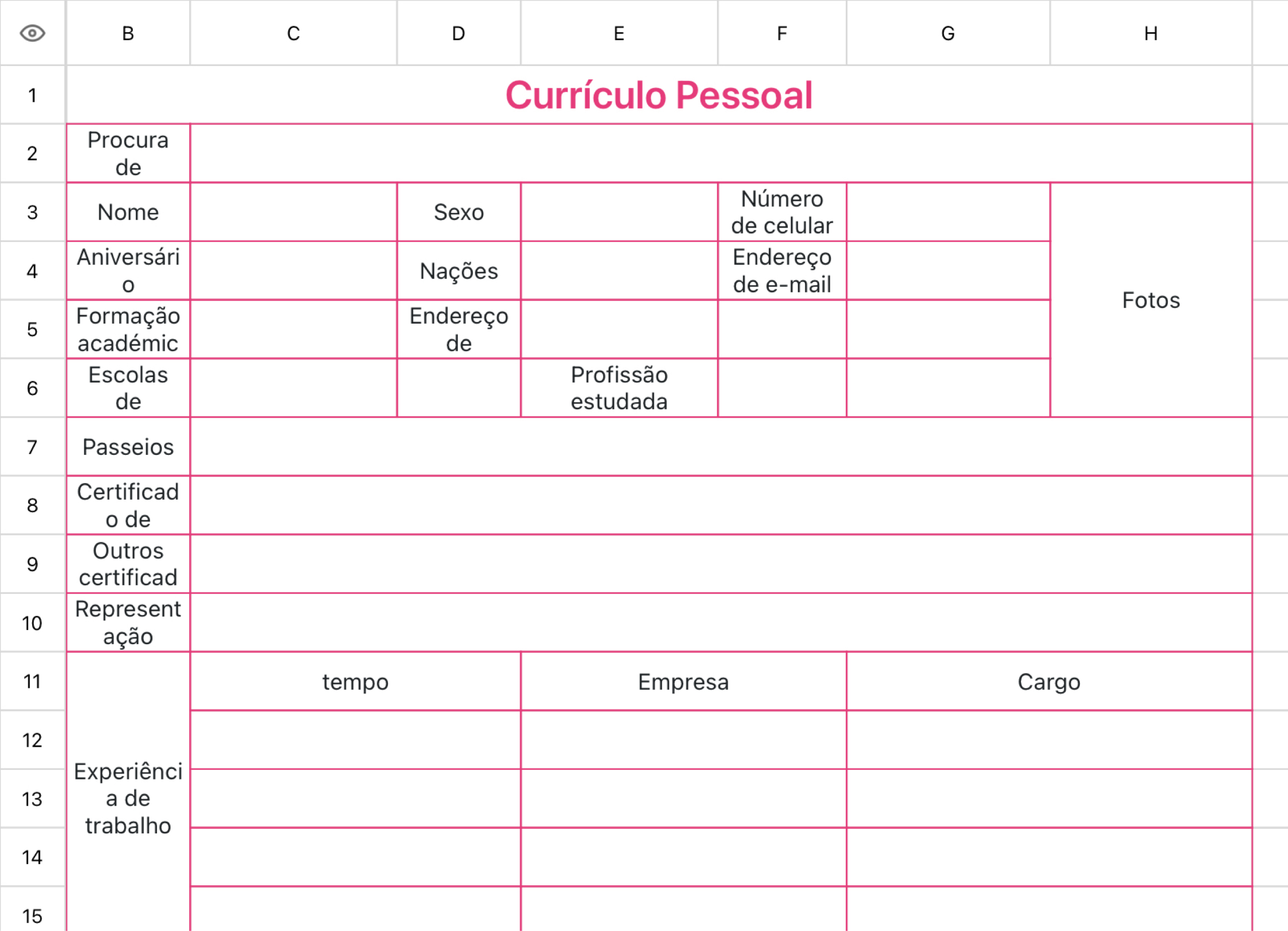 Modelo de CV rosa